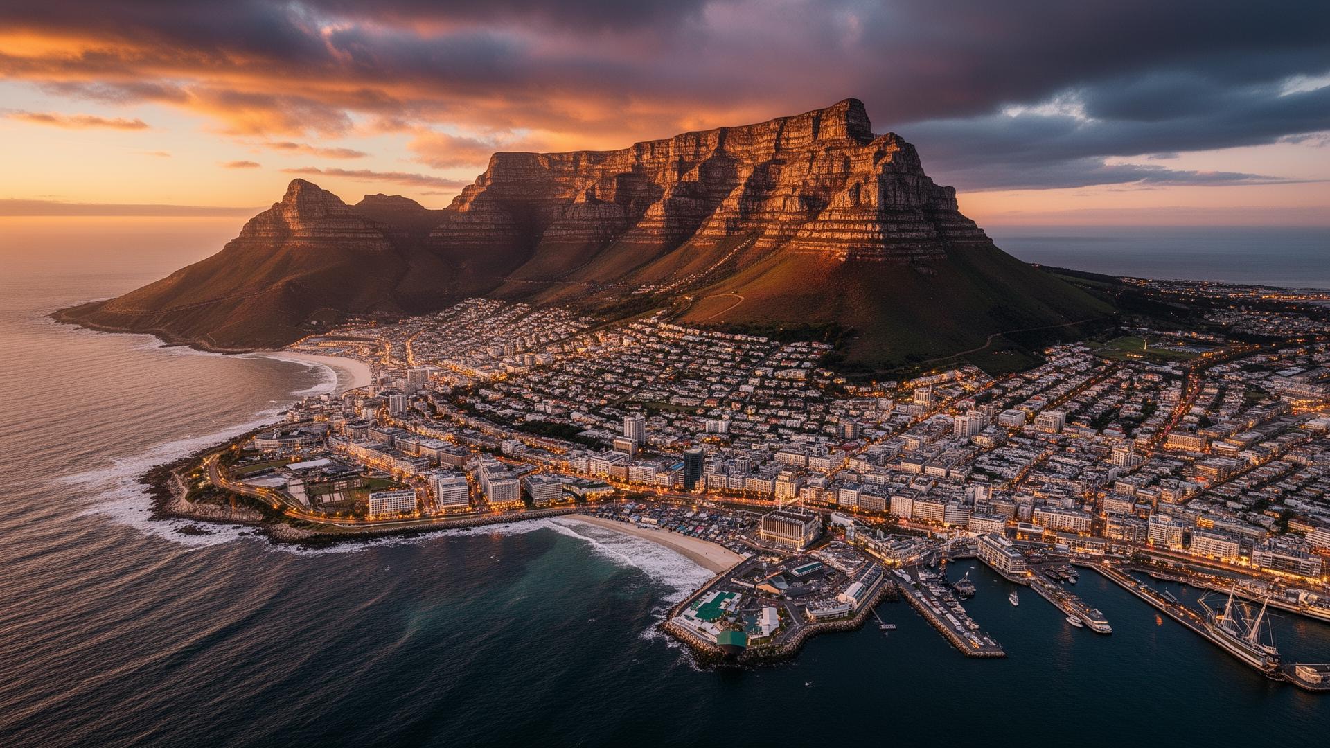 Cape Town and Table Mountain at golden hour